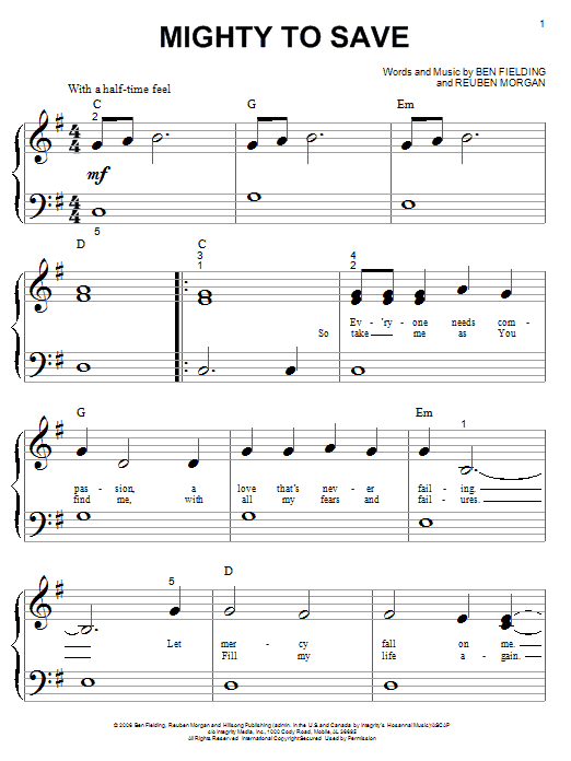 Hillsong Worship Mighty To Save Sheet Music Notes & Chords for Big Note Piano - Download or Print PDF