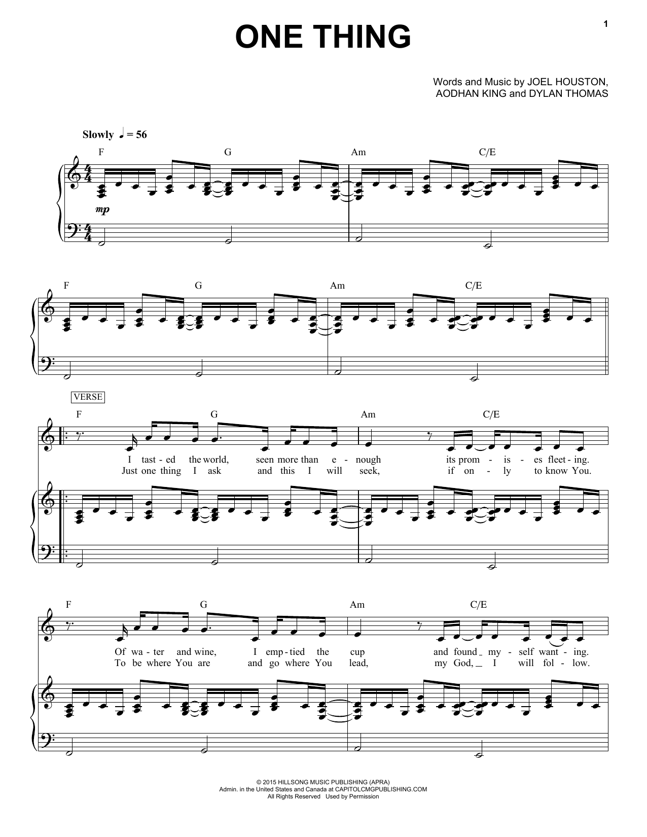 Hillsong Worship One Thing Sheet Music Notes & Chords for Piano & Vocal - Download or Print PDF