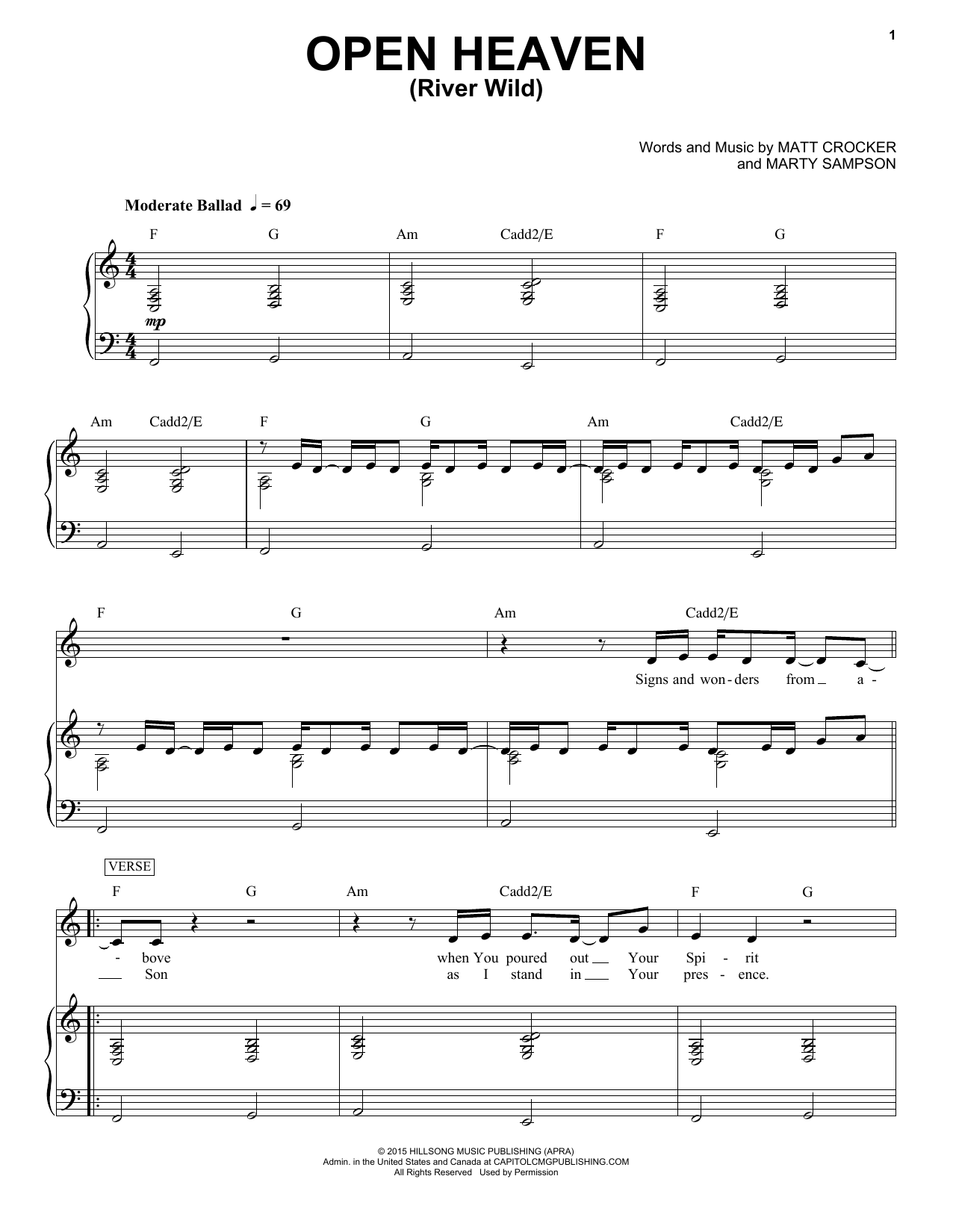 Hillsong Worship Open Heaven (River Wild) Sheet Music Notes & Chords for Piano & Vocal - Download or Print PDF