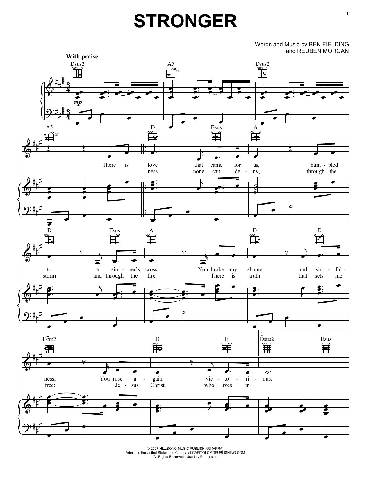 Reuben Morgan Stronger Sheet Music Notes & Chords for Lyrics & Chords - Download or Print PDF