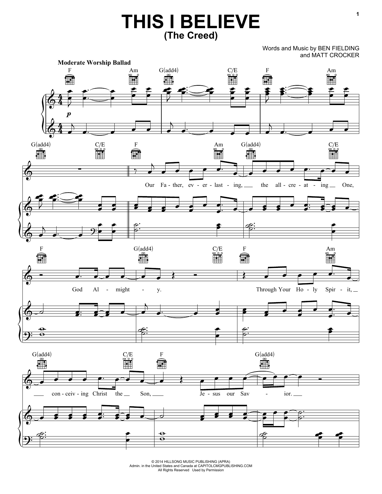 Hillsong Worship This I Believe (The Creed) Sheet Music Notes & Chords for Lyrics & Chords - Download or Print PDF