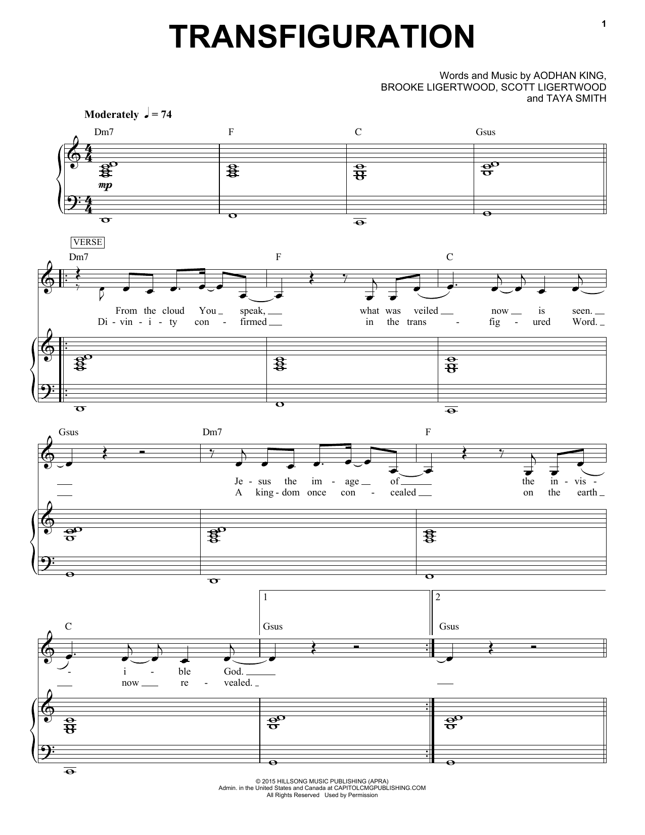 Hillsong Worship Transfiguration Sheet Music Notes & Chords for Piano & Vocal - Download or Print PDF