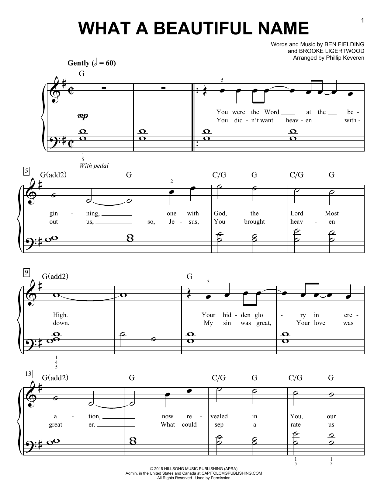 Hillsong Worship What A Beautiful Name (arr. Phillip Keveren) Sheet Music Notes & Chords for Easy Piano - Download or Print PDF