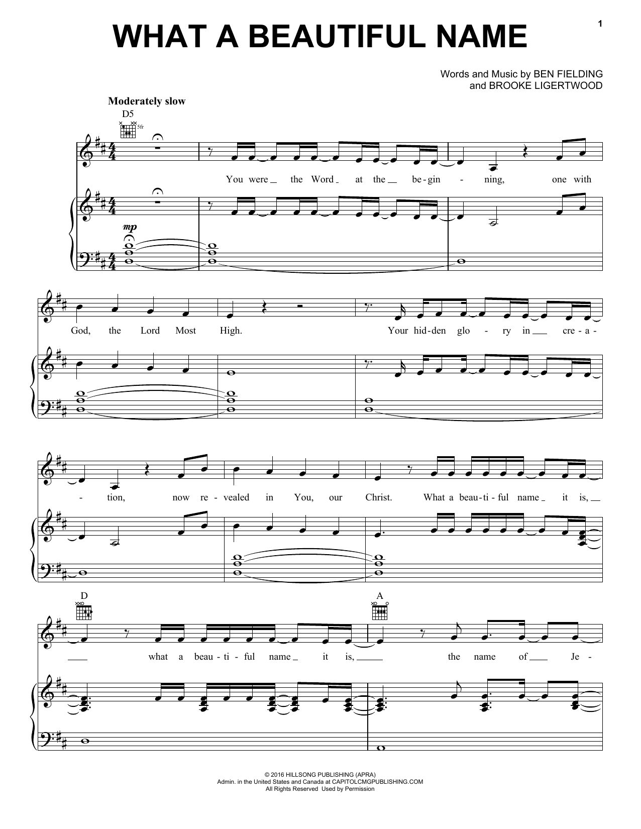 Hillsong Worship What A Beautiful Name Sheet Music Notes & Chords for Piano, Vocal & Guitar (Right-Hand Melody) - Download or Print PDF