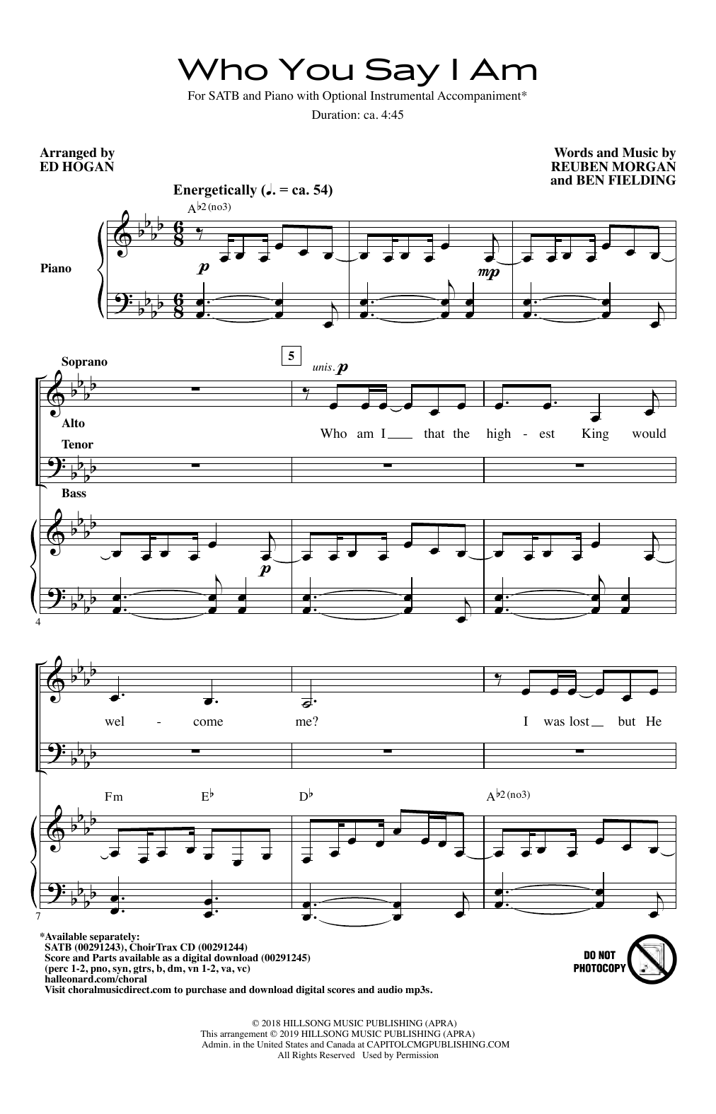 Hillsong Worship Who You Say I Am (arr. Ed Hogan) Sheet Music Notes & Chords for SATB Choir - Download or Print PDF