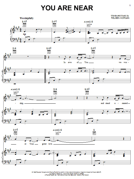Reuben Morgan You Are Near Sheet Music Notes & Chords for Piano, Vocal & Guitar (Right-Hand Melody) - Download or Print PDF