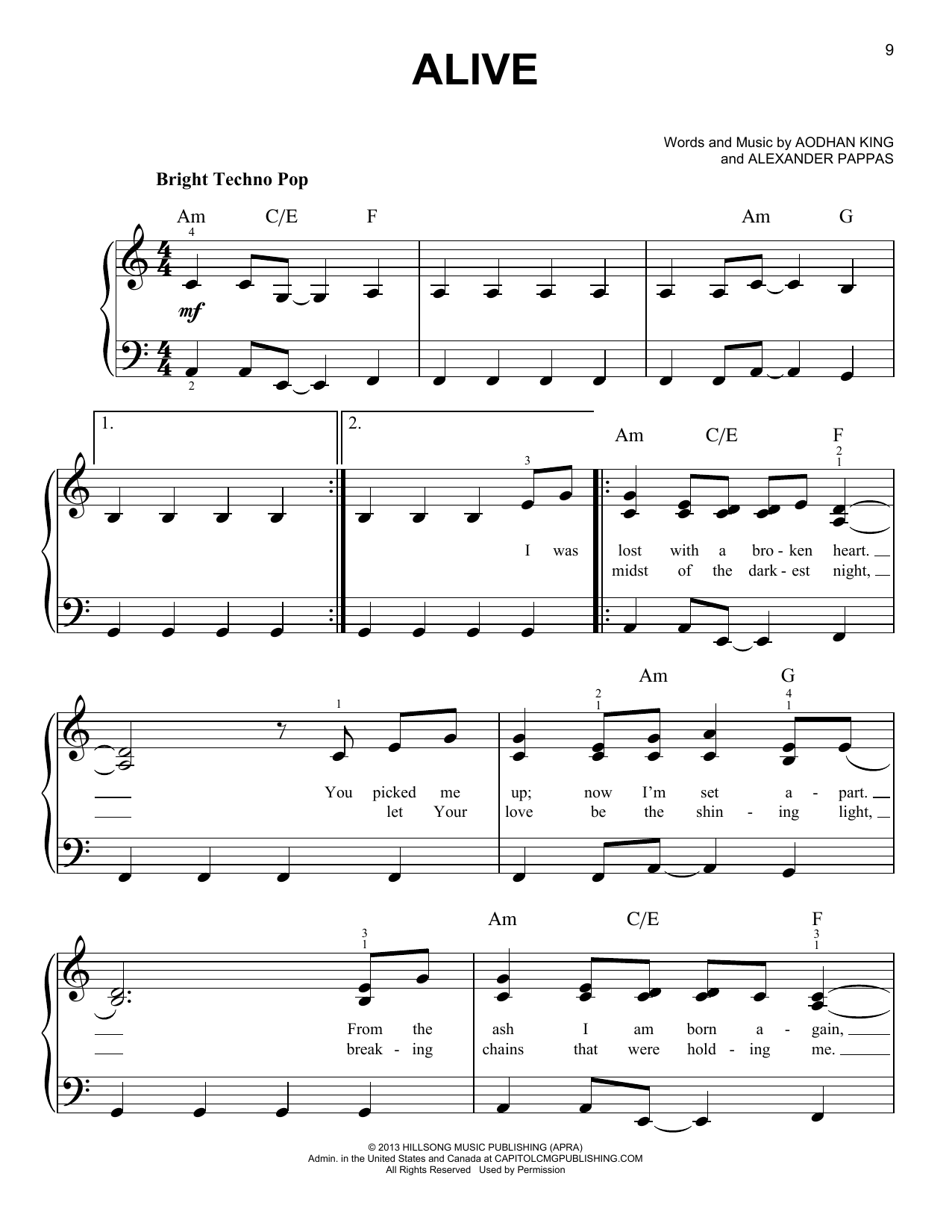 Aodhan King Alive Sheet Music Notes & Chords for Melody Line, Lyrics & Chords - Download or Print PDF