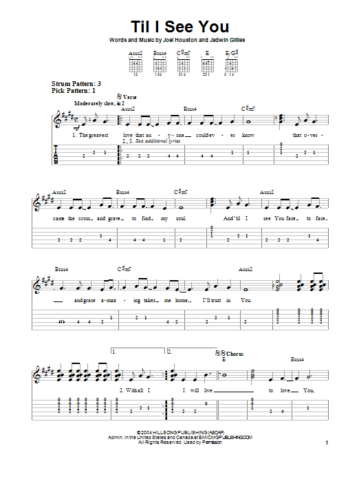 Preview Hillsong United Til I See You Pop sheet music, notes and chords for Easy Guitar Tab, SKU: 86074 Til I See You sheet music