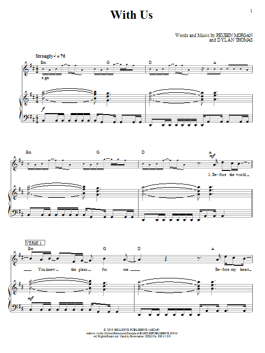 Preview Hillsong United With Us Pop sheet music, notes and chords for Piano, Vocal & Guitar (Right-Hand Melody), SKU: 84842 With Us sheet music