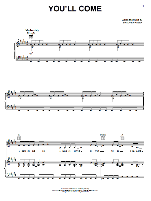Preview Hillsong Worship You'll Come Pop sheet music, notes and chords for Lyrics & Chords, SKU: 85852 You'll Come sheet music