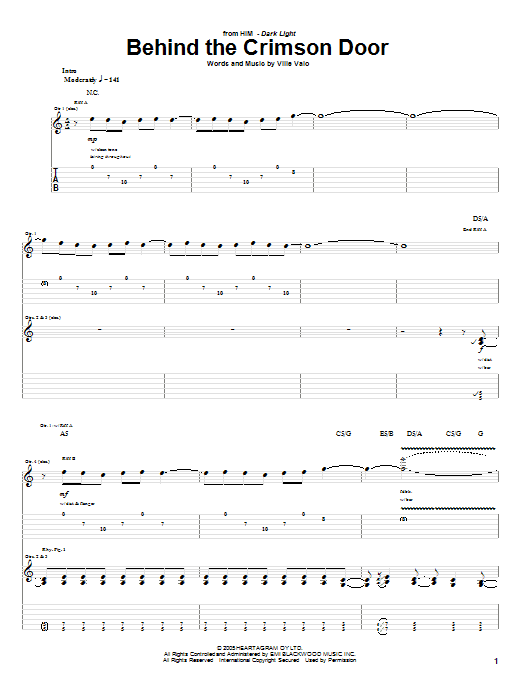 H.I.M. Behind The Crimson Door Sheet Music Notes & Chords for Guitar Tab - Download or Print PDF