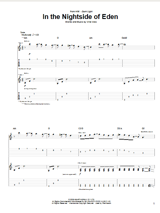 H.I.M. In The Nightside Of Eden Sheet Music Notes & Chords for Guitar Tab - Download or Print PDF