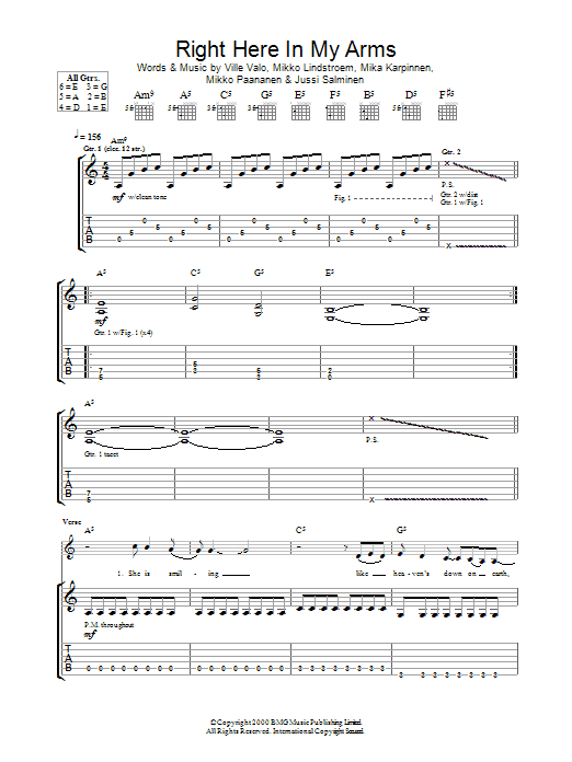 HIM Right Here In My Arms Sheet Music Notes & Chords for Guitar Tab - Download or Print PDF
