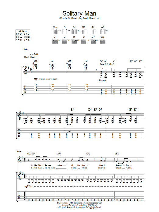 HIM Solitary Man Sheet Music Notes & Chords for Lead Sheet / Fake Book - Download or Print PDF