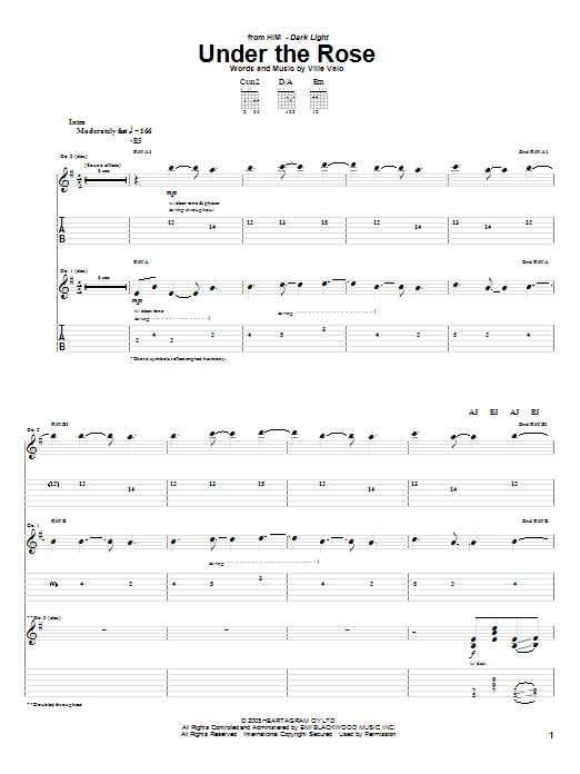 H.I.M. Under The Rose Sheet Music Notes & Chords for Guitar Tab - Download or Print PDF