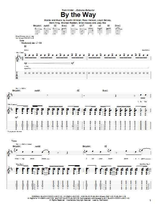 Hinder By The Way Sheet Music Notes & Chords for Guitar Tab - Download or Print PDF