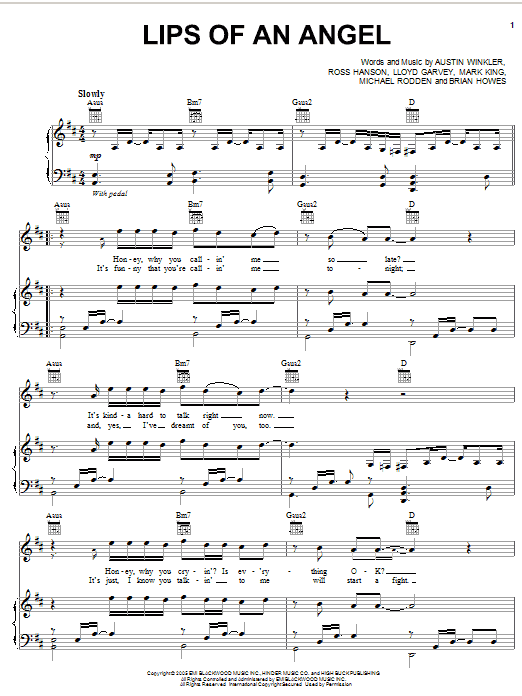 Hinder Lips Of An Angel Sheet Music Notes & Chords for Guitar Lead Sheet - Download or Print PDF