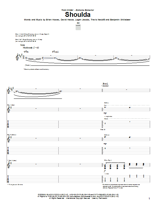 Hinder Shoulda Sheet Music Notes & Chords for Guitar Tab - Download or Print PDF