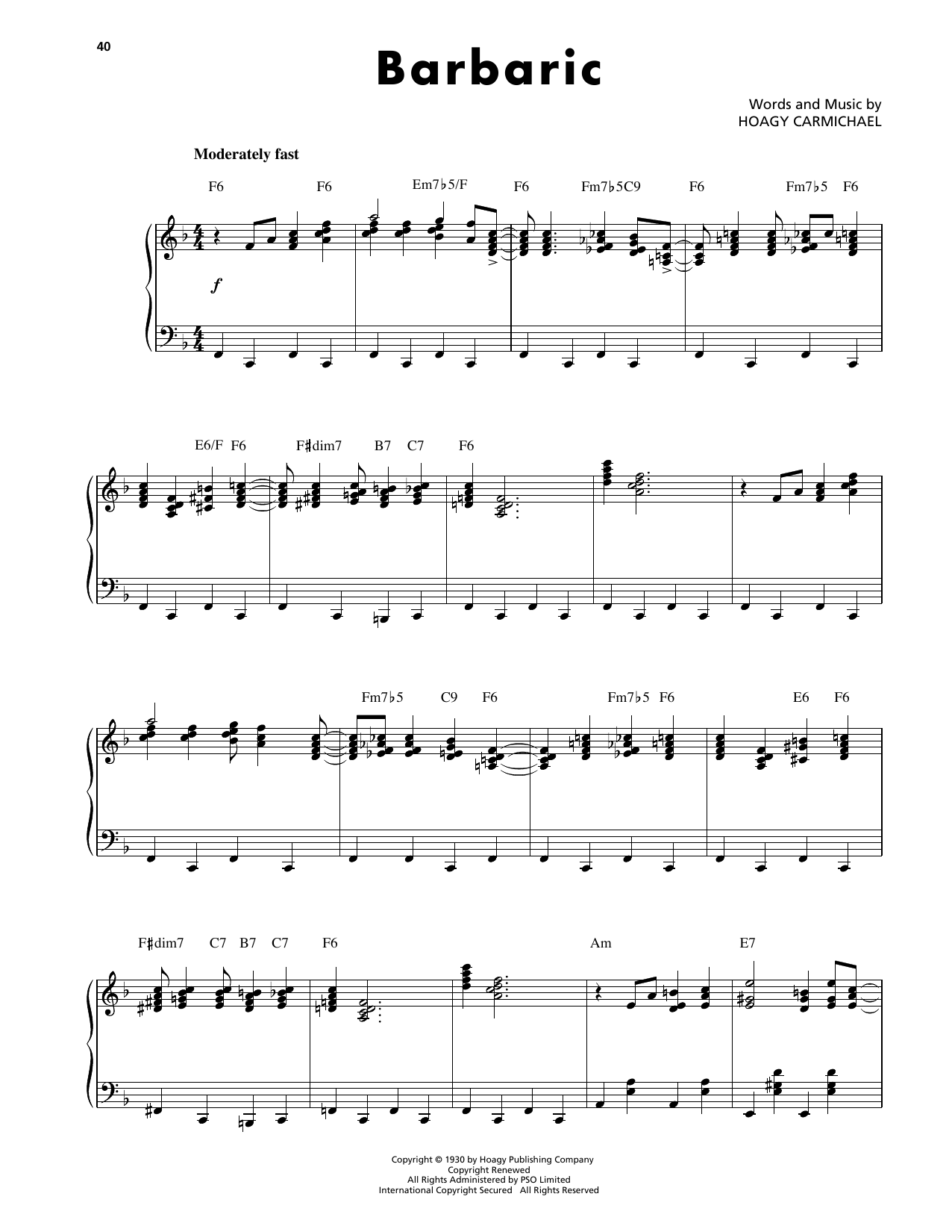 Hoagy Carmichael Barbaric Sheet Music Notes & Chords for Piano Solo - Download or Print PDF