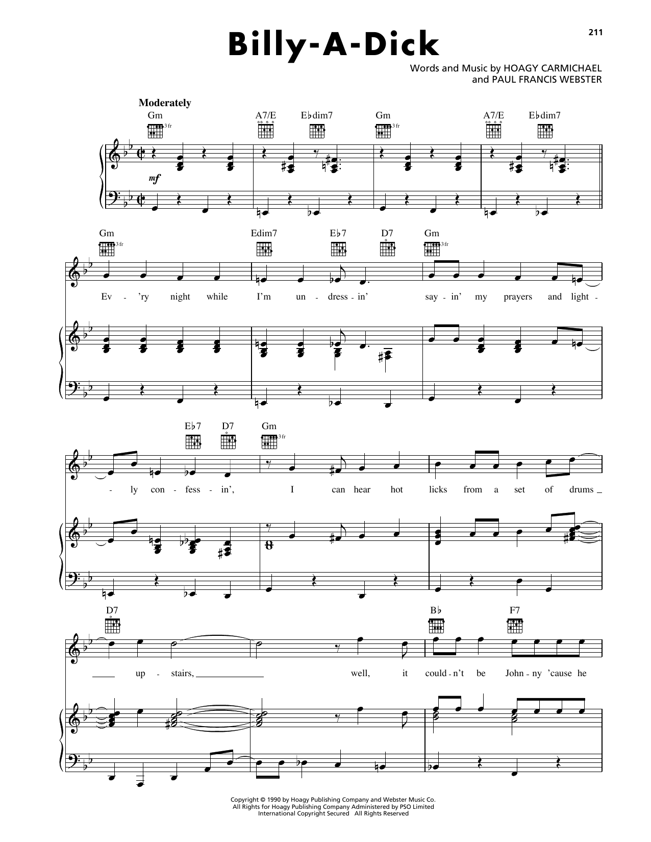 Hoagy Carmichael Billy-A-Dick Sheet Music Notes & Chords for Piano, Vocal & Guitar Chords (Right-Hand Melody) - Download or Print PDF