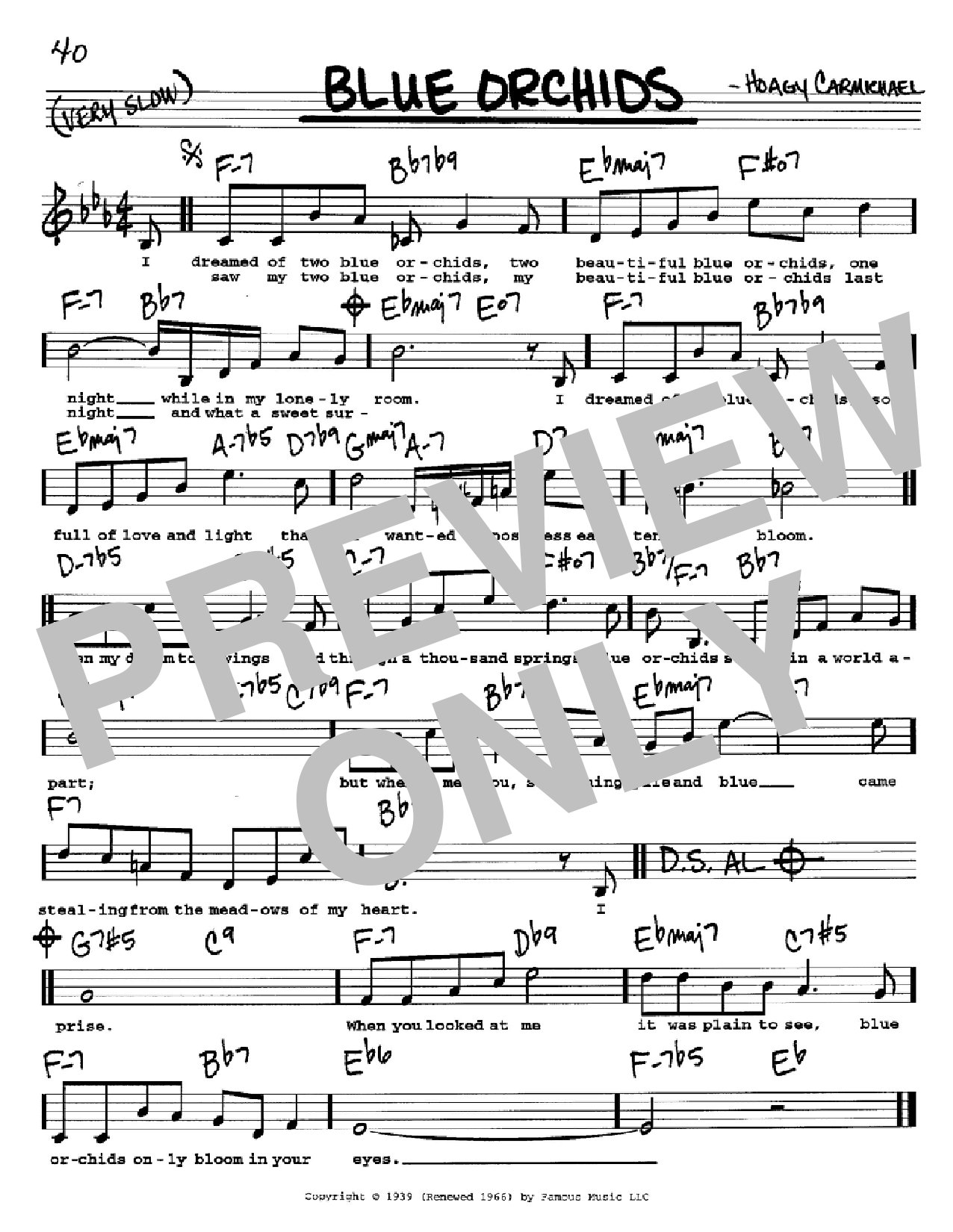 Hoagy Carmichael Blue Orchids Sheet Music Notes & Chords for Real Book - Melody, Lyrics & Chords - C Instruments - Download or Print PDF