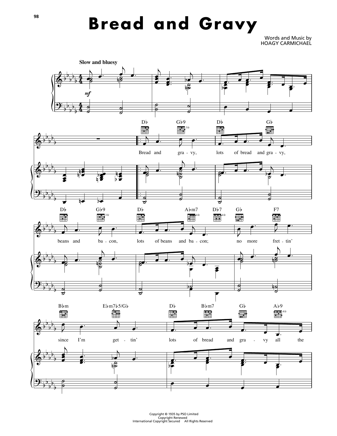 Hoagy Carmichael Bread And Gravy Sheet Music Notes & Chords for Piano, Vocal & Guitar Chords (Right-Hand Melody) - Download or Print PDF