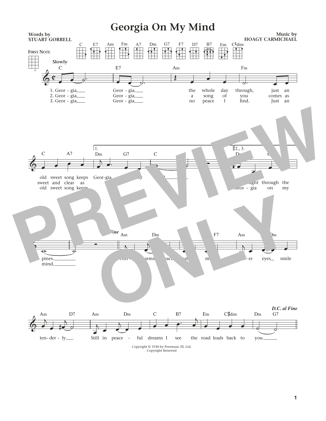 Hoagy Carmichael Georgia On My Mind (from The Daily Ukulele) (arr. Liz and Jim Beloff) Sheet Music Notes & Chords for Ukulele - Download or Print PDF