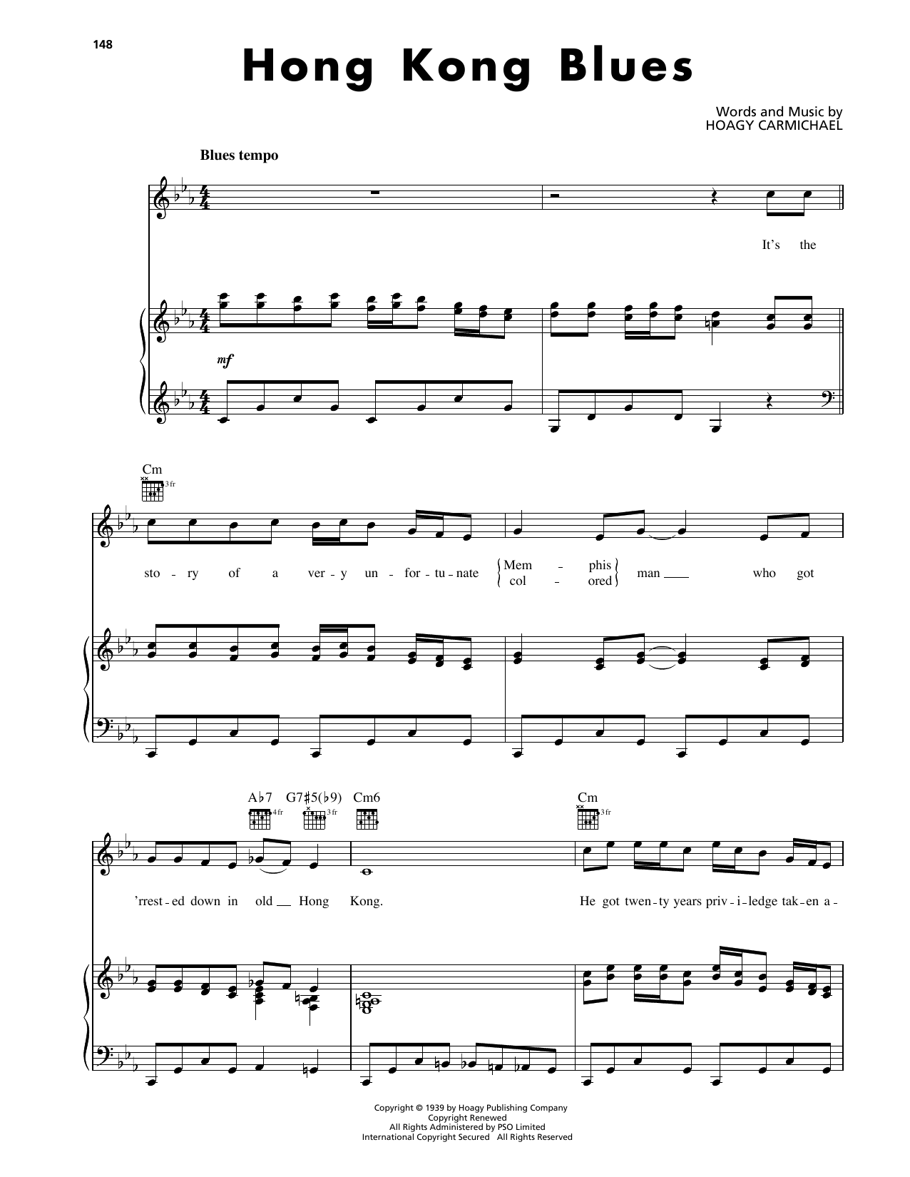 Hoagy Carmichael Hong Kong Blues Sheet Music Notes & Chords for Piano, Vocal & Guitar Chords (Right-Hand Melody) - Download or Print PDF