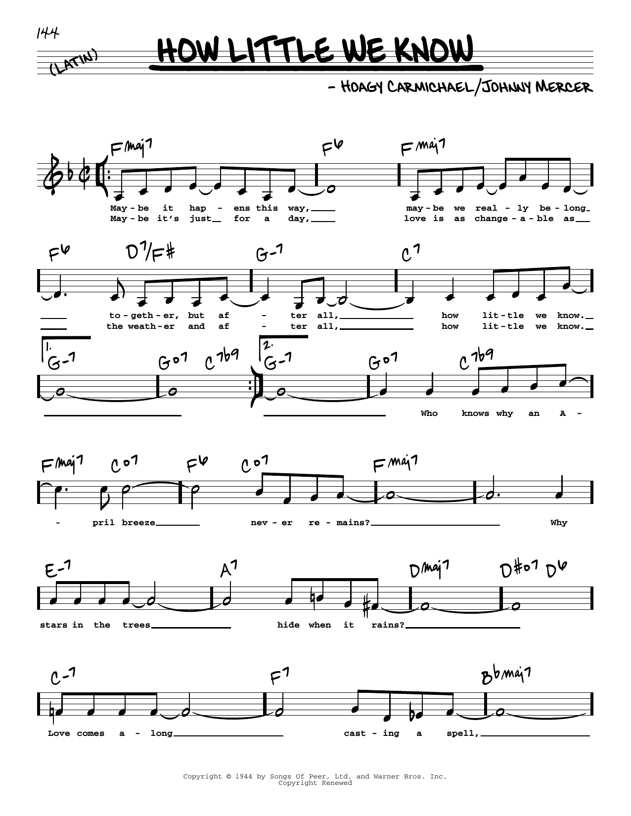 Hoagy Carmichael How Little We Know (Low Voice) Sheet Music Notes & Chords for Real Book – Melody, Lyrics & Chords - Download or Print PDF