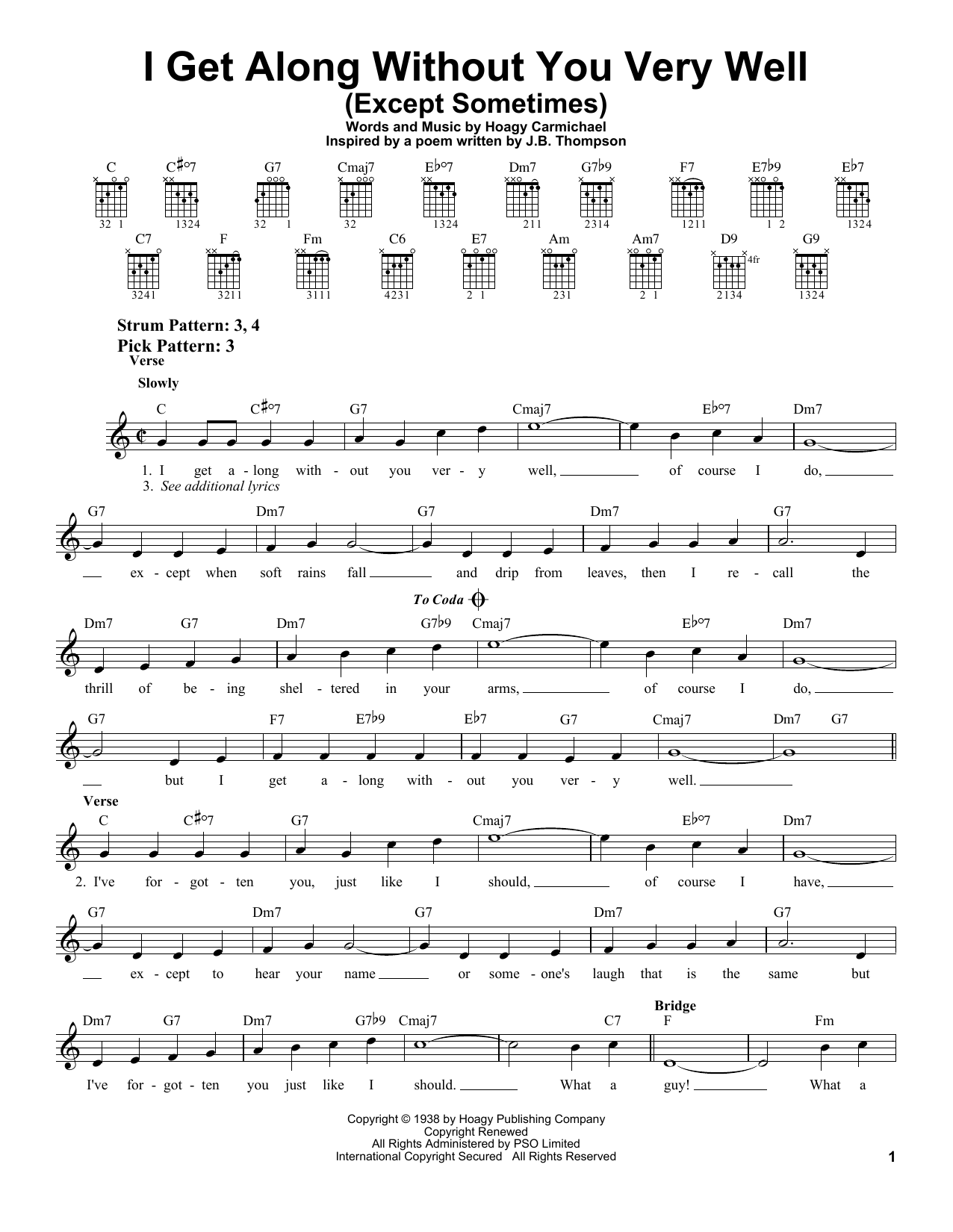 Hoagy Carmichael I Get Along Without You Very Well (Except Sometimes) Sheet Music Notes & Chords for Real Book – Melody & Chords - Download or Print PDF