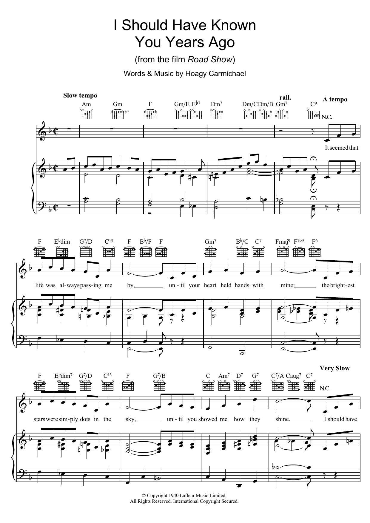 Hoagy Carmichael I Should Have Known You Years Ago Sheet Music Notes & Chords for Piano, Vocal & Guitar (Right-Hand Melody) - Download or Print PDF