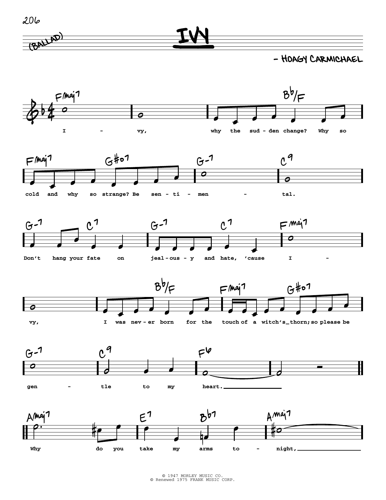 Hoagy Carmichael Ivy (High Voice) Sheet Music Notes & Chords for Real Book – Melody, Lyrics & Chords - Download or Print PDF