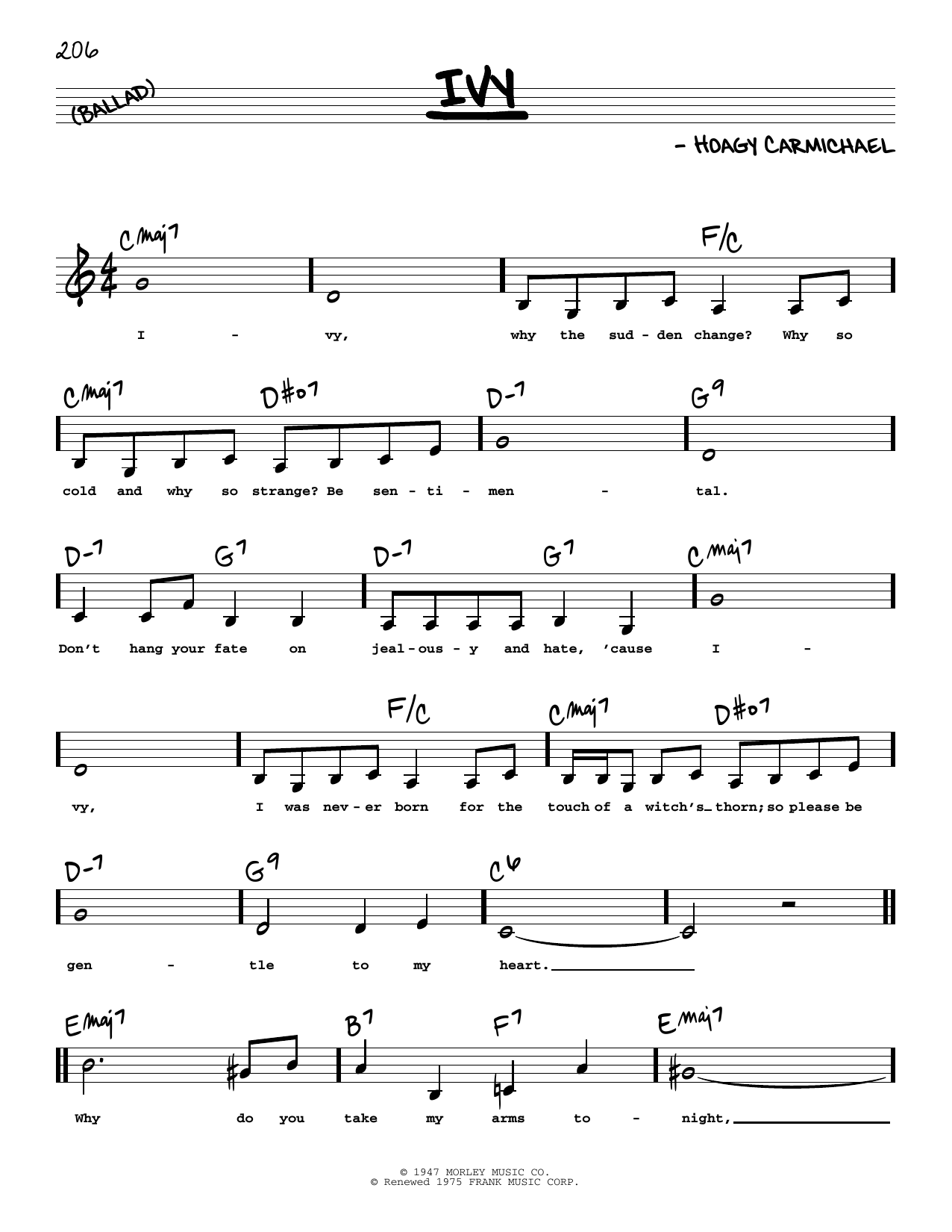 Hoagy Carmichael Ivy (Low Voice) Sheet Music Notes & Chords for Real Book – Melody, Lyrics & Chords - Download or Print PDF