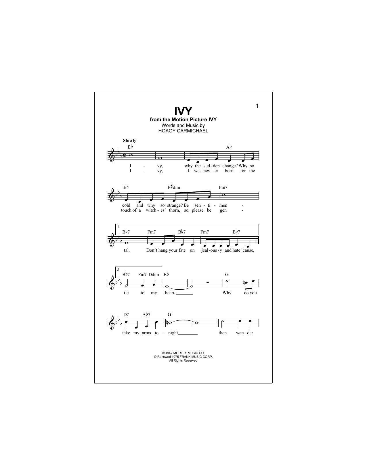 Hoagy Carmichael Ivy Sheet Music Notes & Chords for Melody Line, Lyrics & Chords - Download or Print PDF