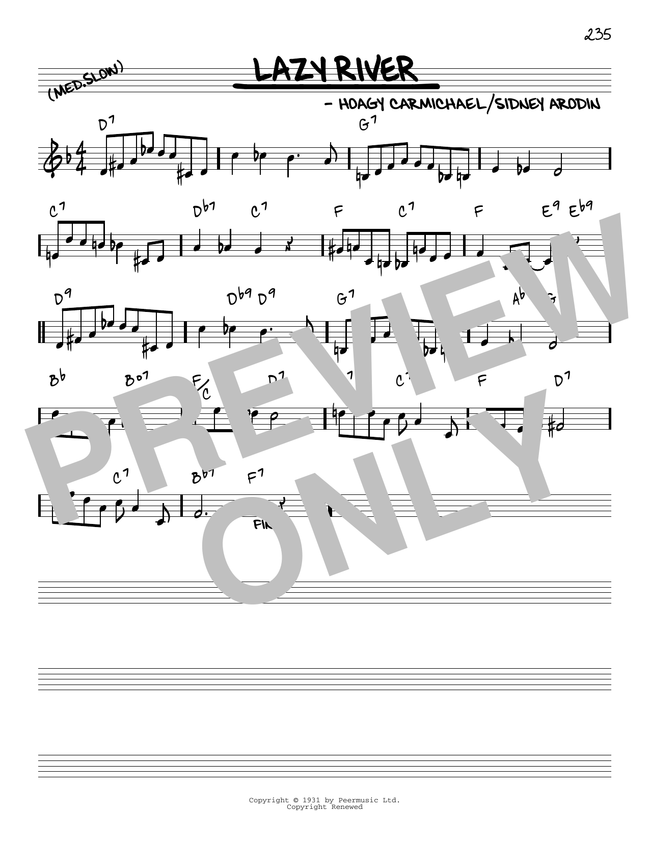 Hoagy Carmichael Lazy River [Reharmonized version] (arr. Jack Grassel) Sheet Music Notes & Chords for Real Book – Melody & Chords - Download or Print PDF