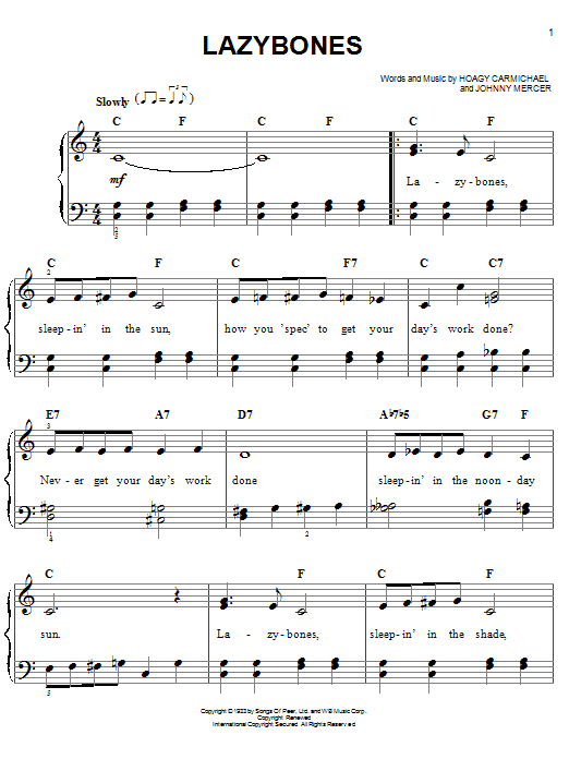 Hoagy Carmichael Lazybones Sheet Music Notes & Chords for Lyrics & Chords - Download or Print PDF