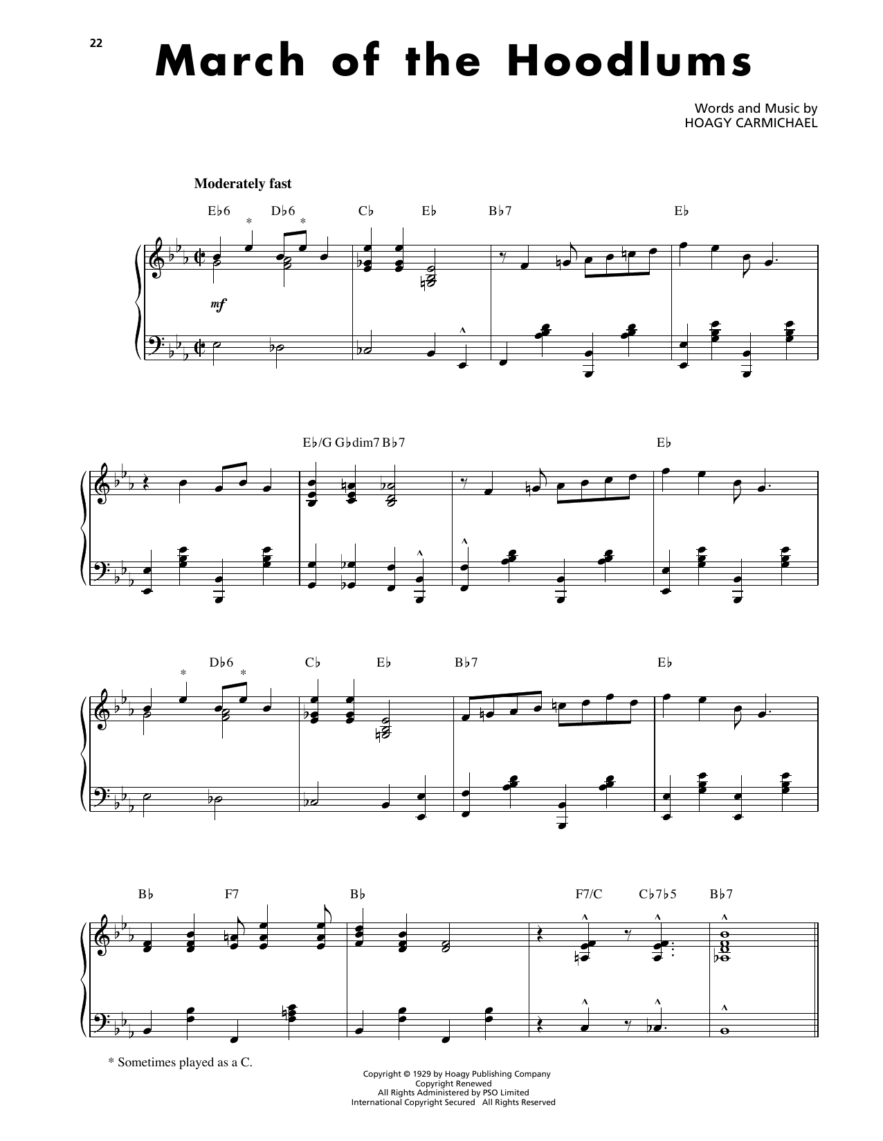 Hoagy Carmichael March Of The Hoodlums Sheet Music Notes & Chords for Piano Solo - Download or Print PDF
