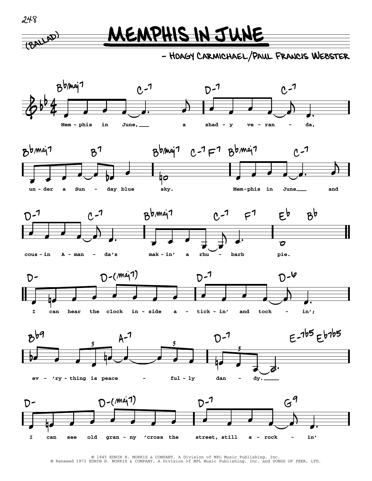 Hoagy Carmichael Memphis In June (Low Voice) Sheet Music Notes & Chords for Real Book – Melody, Lyrics & Chords - Download or Print PDF
