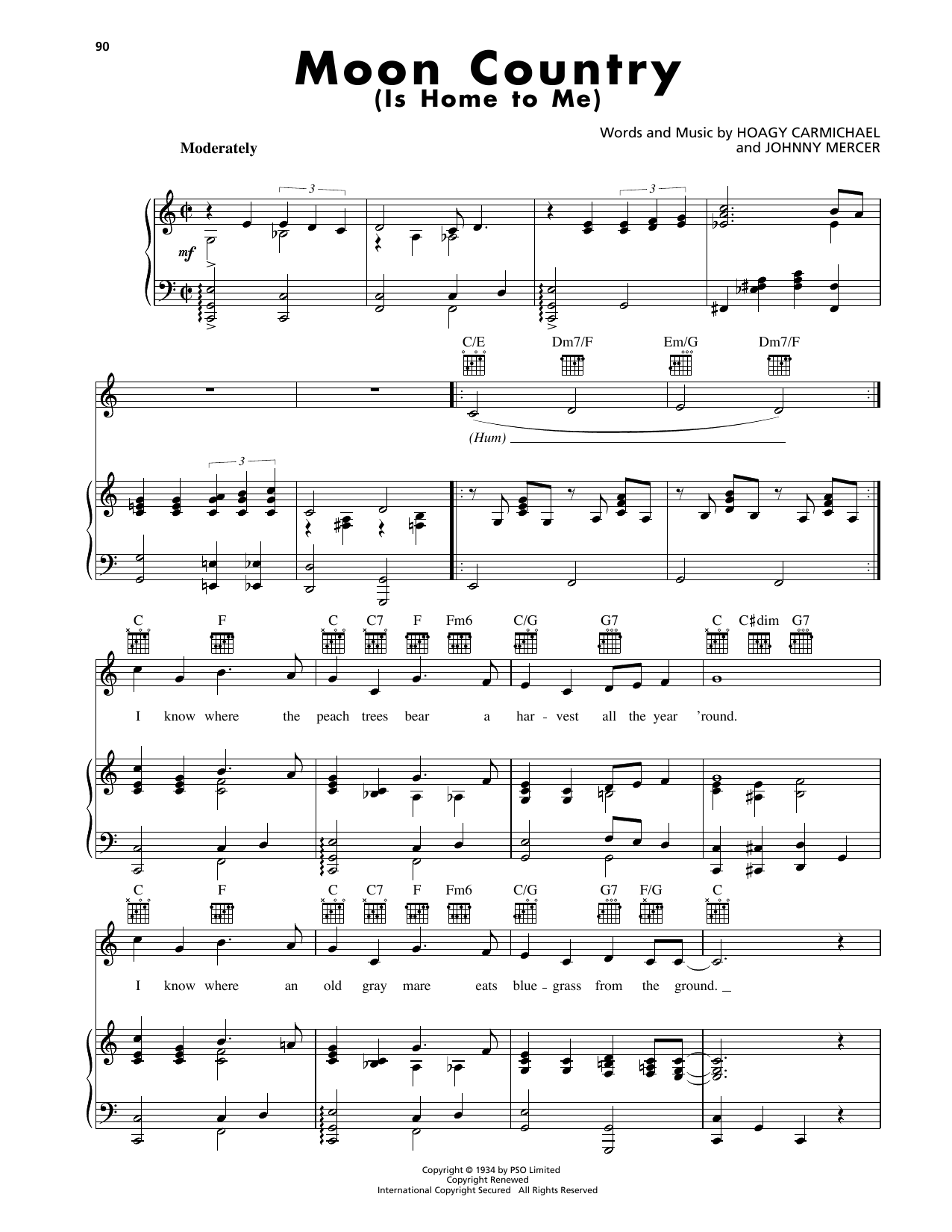 Hoagy Carmichael Moon Country (Is Home To Me) Sheet Music Notes & Chords for Piano, Vocal & Guitar Chords (Right-Hand Melody) - Download or Print PDF