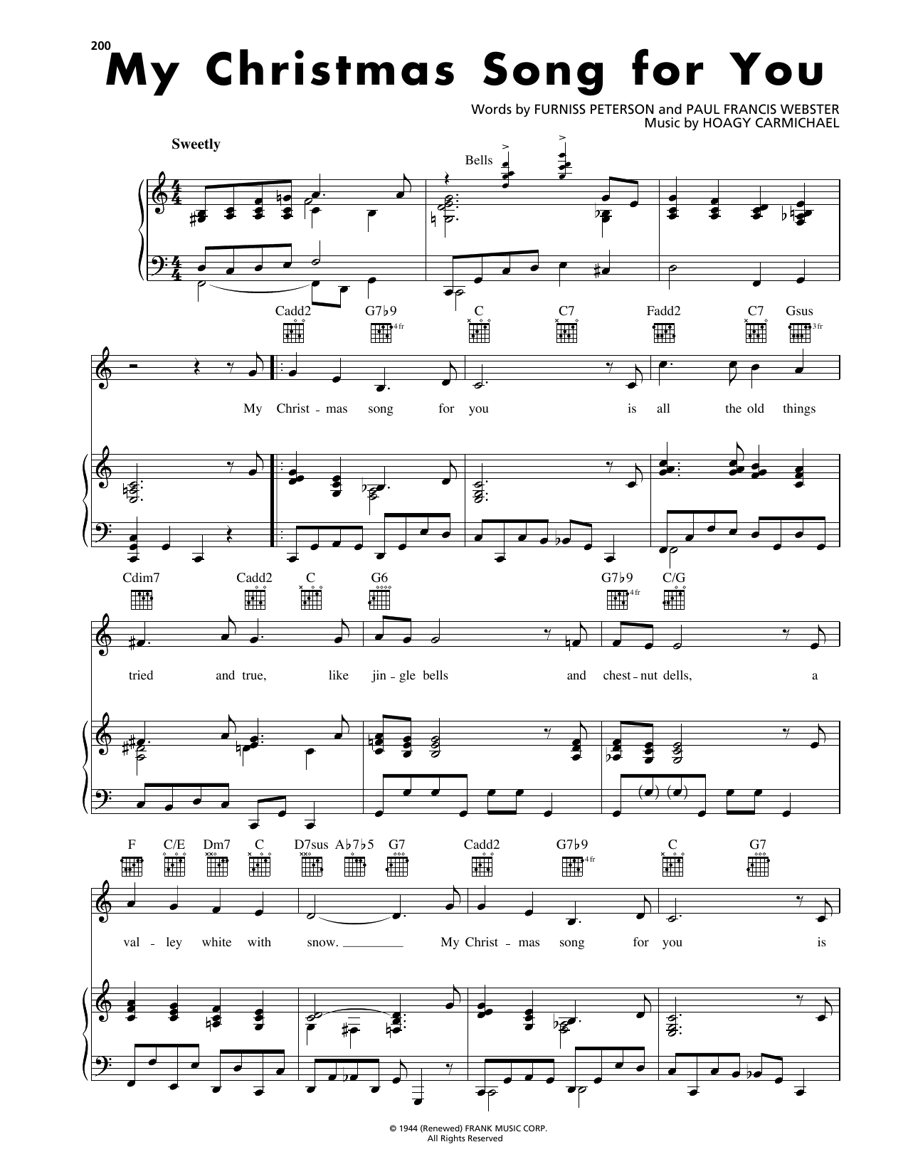 Hoagy Carmichael My Christmas Song For You Sheet Music Notes & Chords for Piano, Vocal & Guitar Chords (Right-Hand Melody) - Download or Print PDF