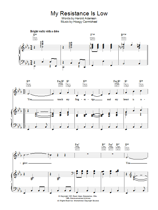 Hoagy Carmichael My Resistance Is Low Sheet Music Notes & Chords for Piano, Vocal & Guitar Chords (Right-Hand Melody) - Download or Print PDF