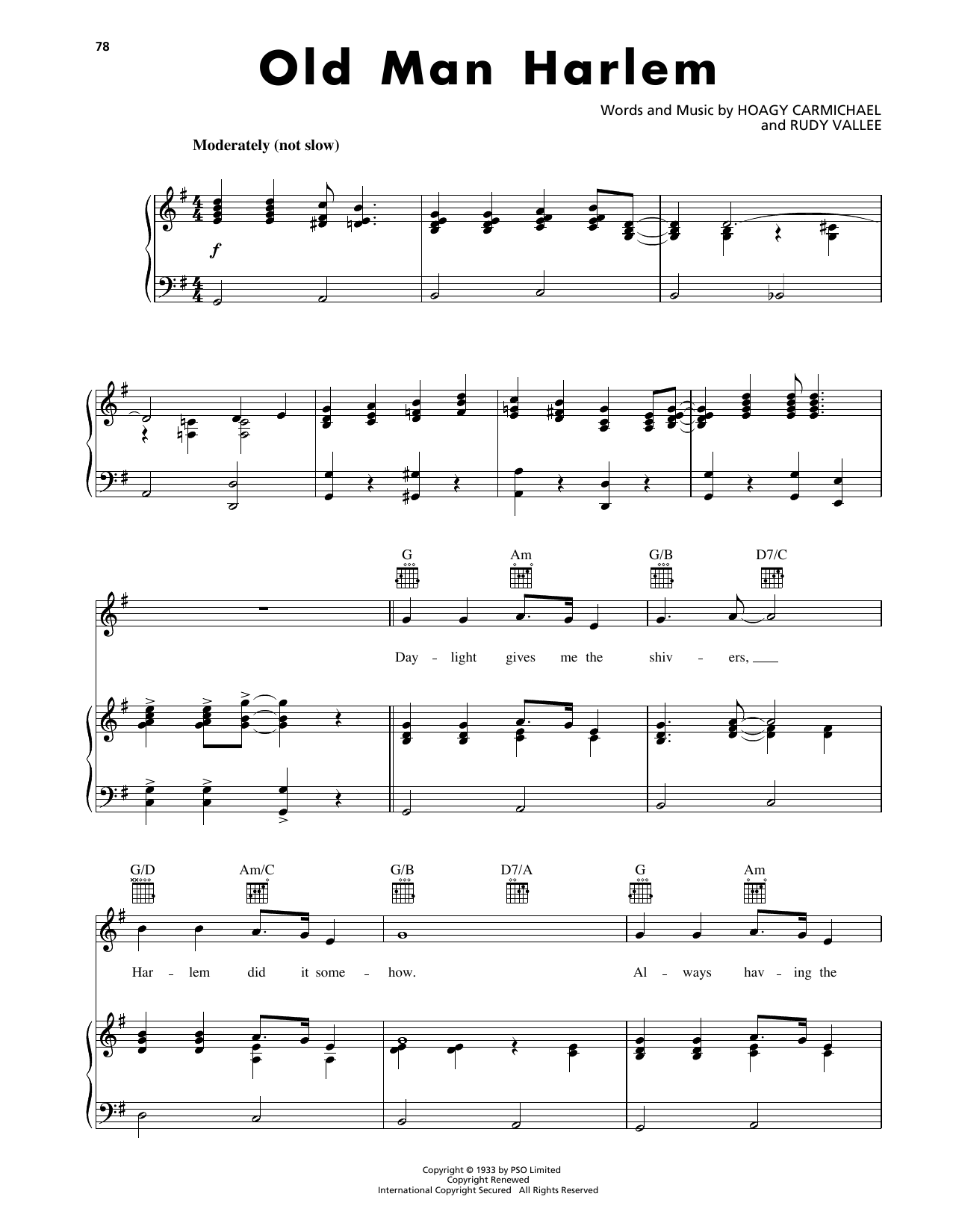 Hoagy Carmichael Old Man Harlem Sheet Music Notes & Chords for Piano, Vocal & Guitar Chords (Right-Hand Melody) - Download or Print PDF