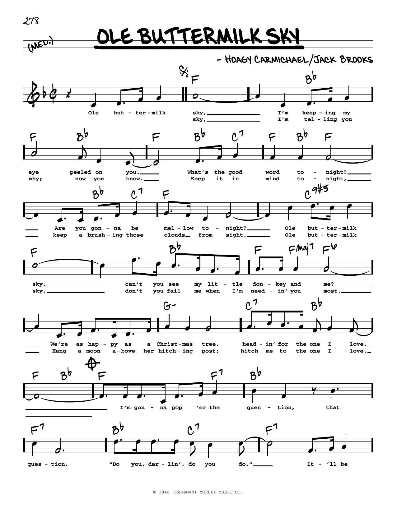 Hoagy Carmichael Ole Buttermilk Sky (High Voice) (from Canyon Passage) Sheet Music Notes & Chords for Real Book – Melody, Lyrics & Chords - Download or Print PDF
