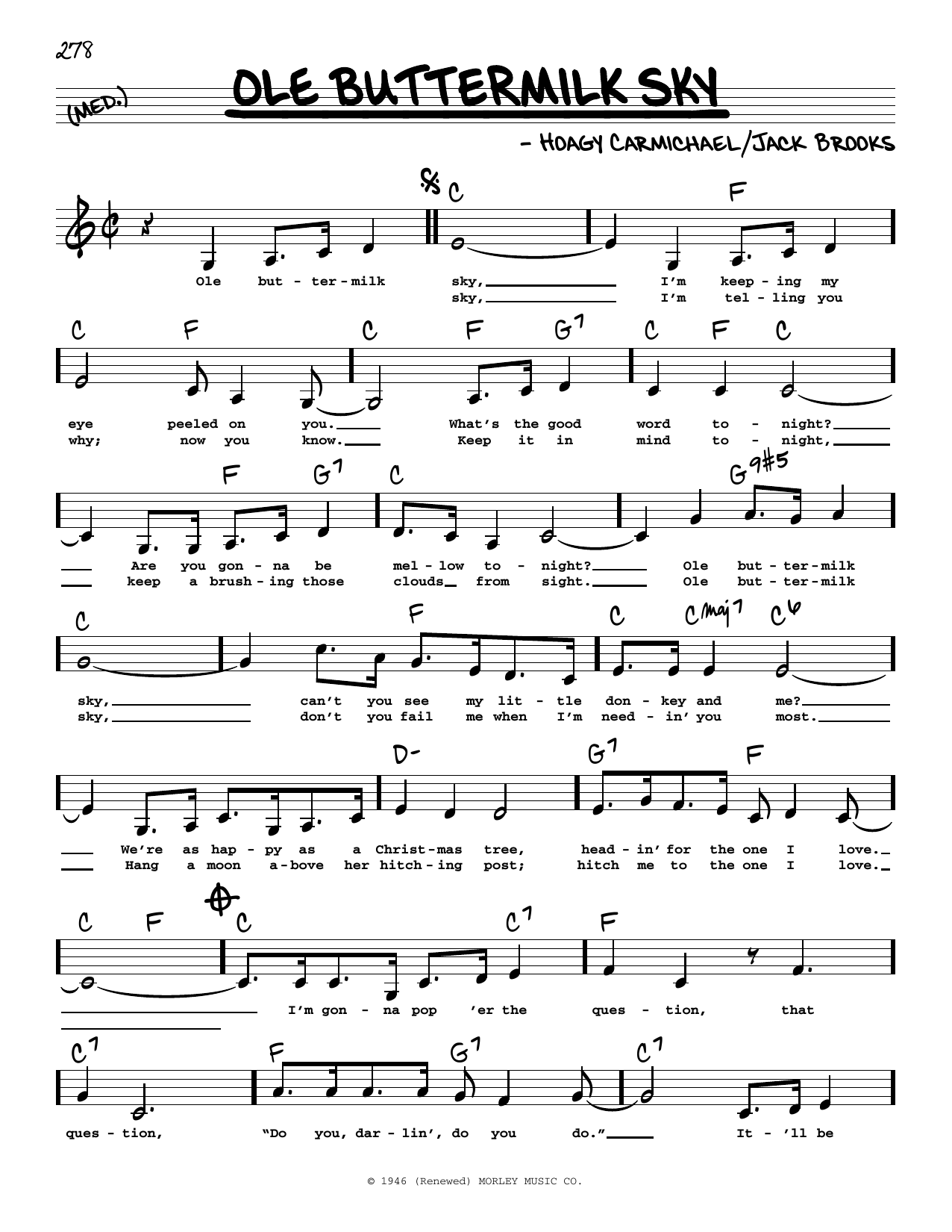 Hoagy Carmichael Ole Buttermilk Sky (Low Voice) Sheet Music Notes & Chords for Real Book – Melody, Lyrics & Chords - Download or Print PDF