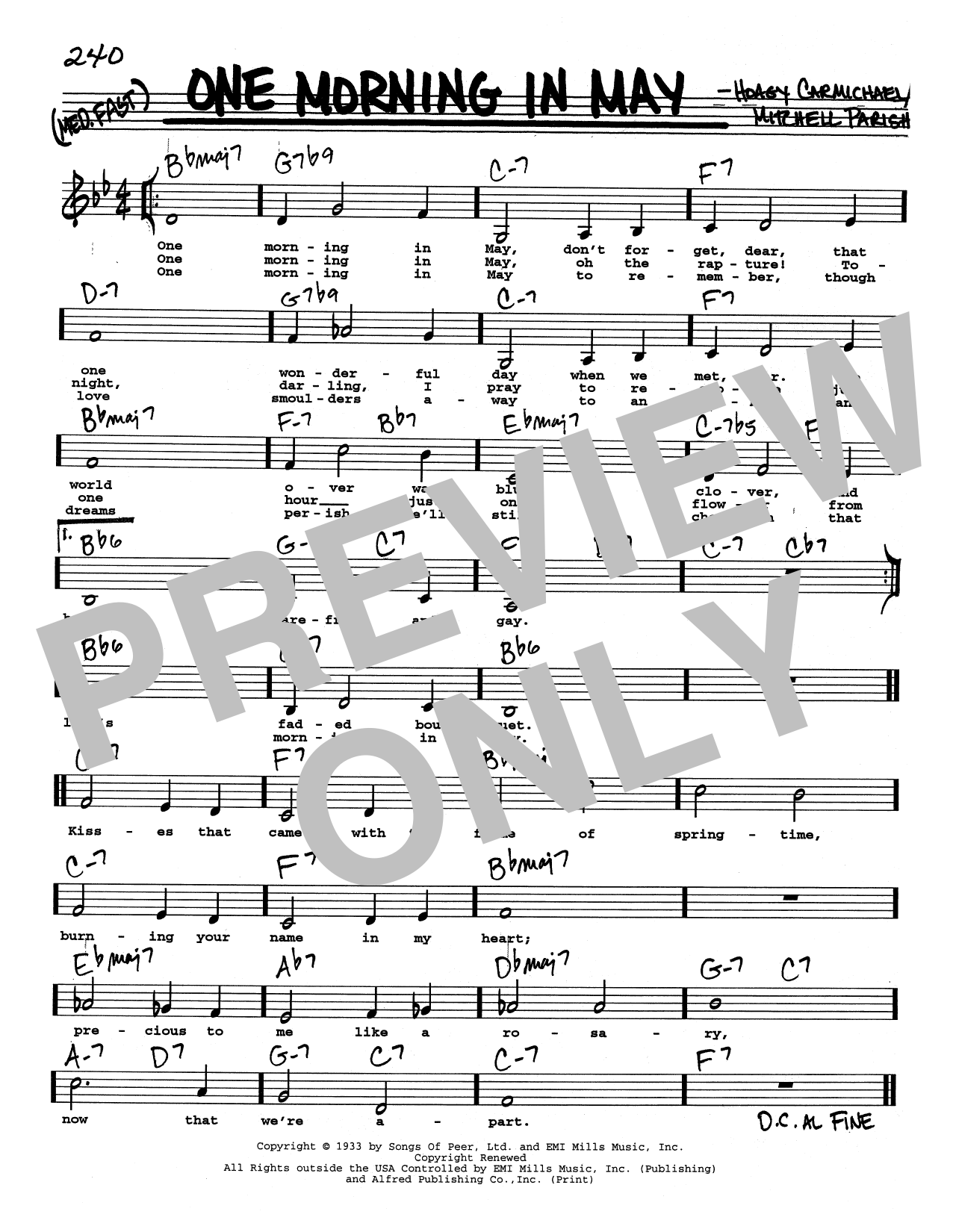 Hoagy Carmichael One Morning In May (Low Voice) Sheet Music Notes & Chords for Real Book – Melody, Lyrics & Chords - Download or Print PDF