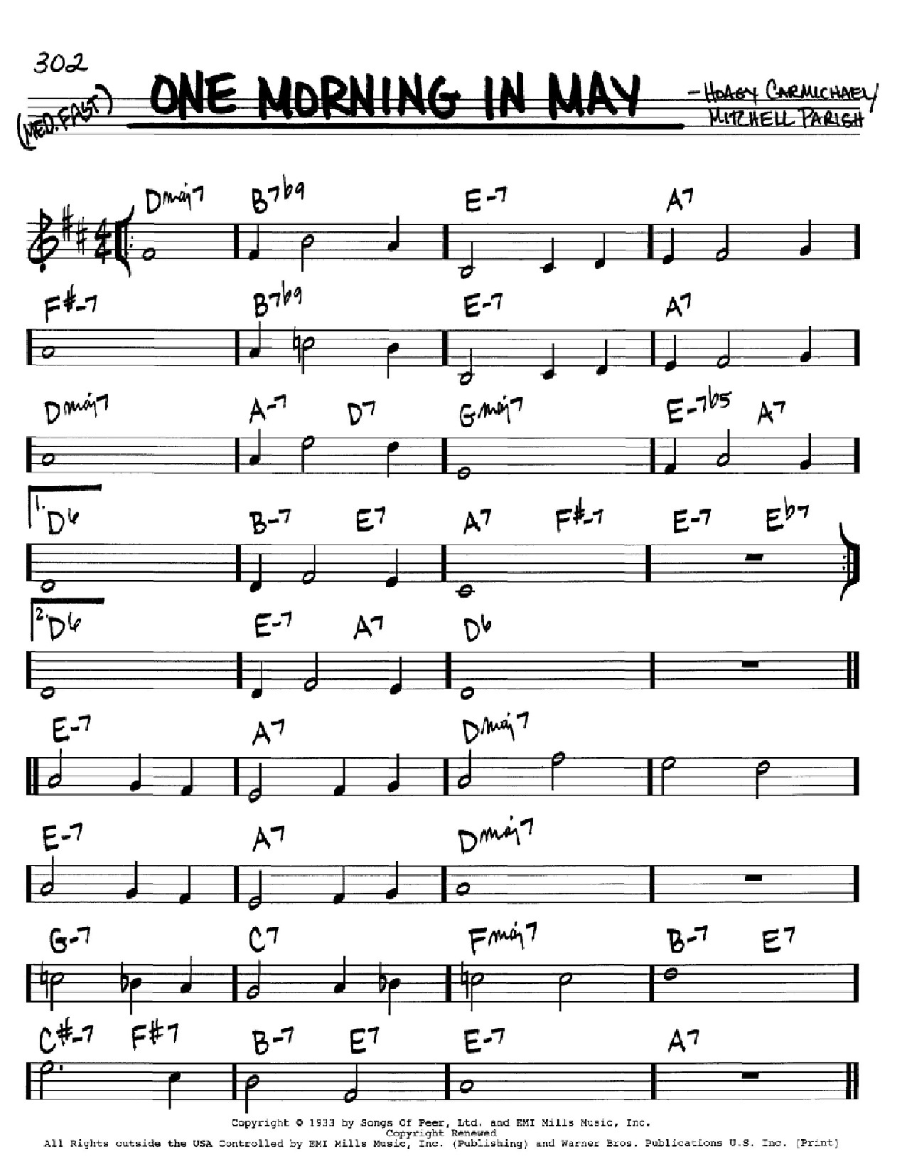 Hoagy Carmichael One Morning In May Sheet Music Notes & Chords for Melody Line, Lyrics & Chords - Download or Print PDF