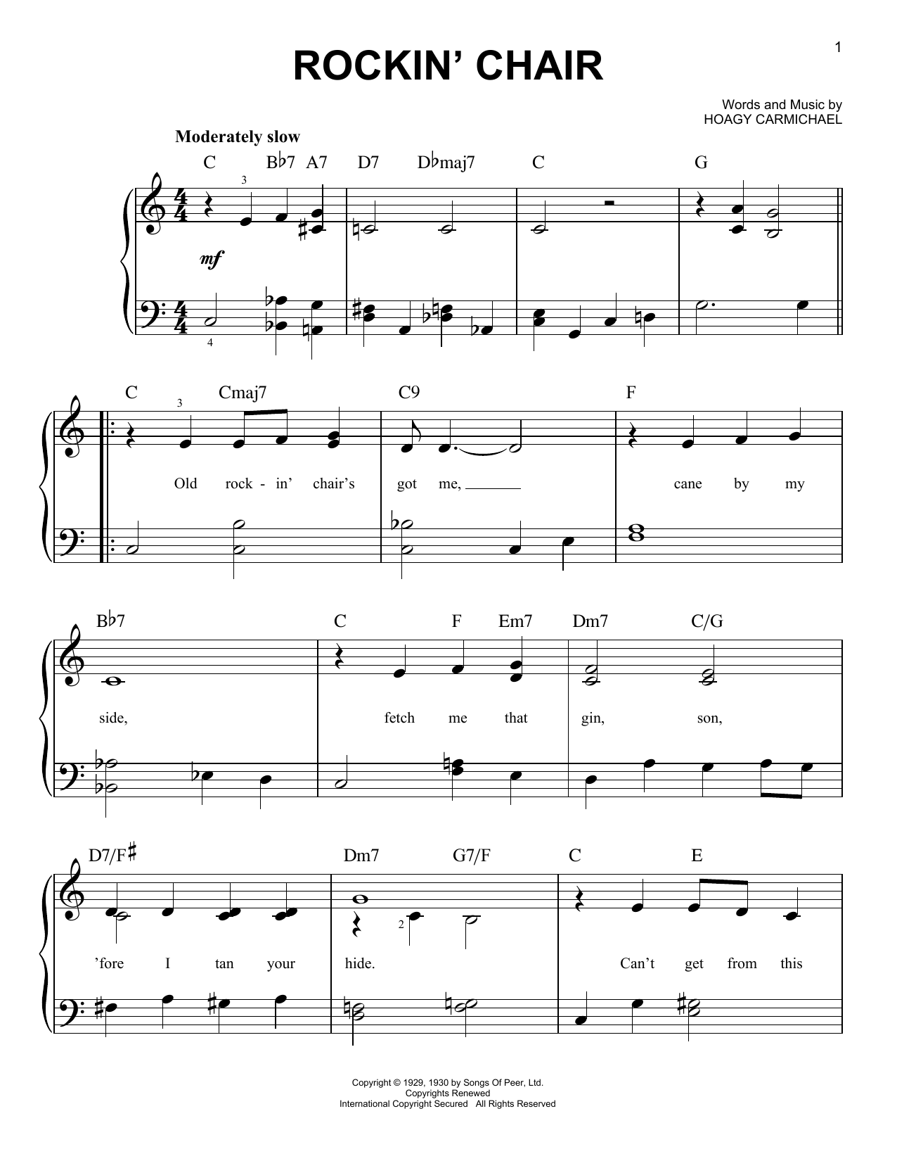Hoagy Carmichael Rockin' Chair Sheet Music Notes & Chords for Melody Line, Lyrics & Chords - Download or Print PDF