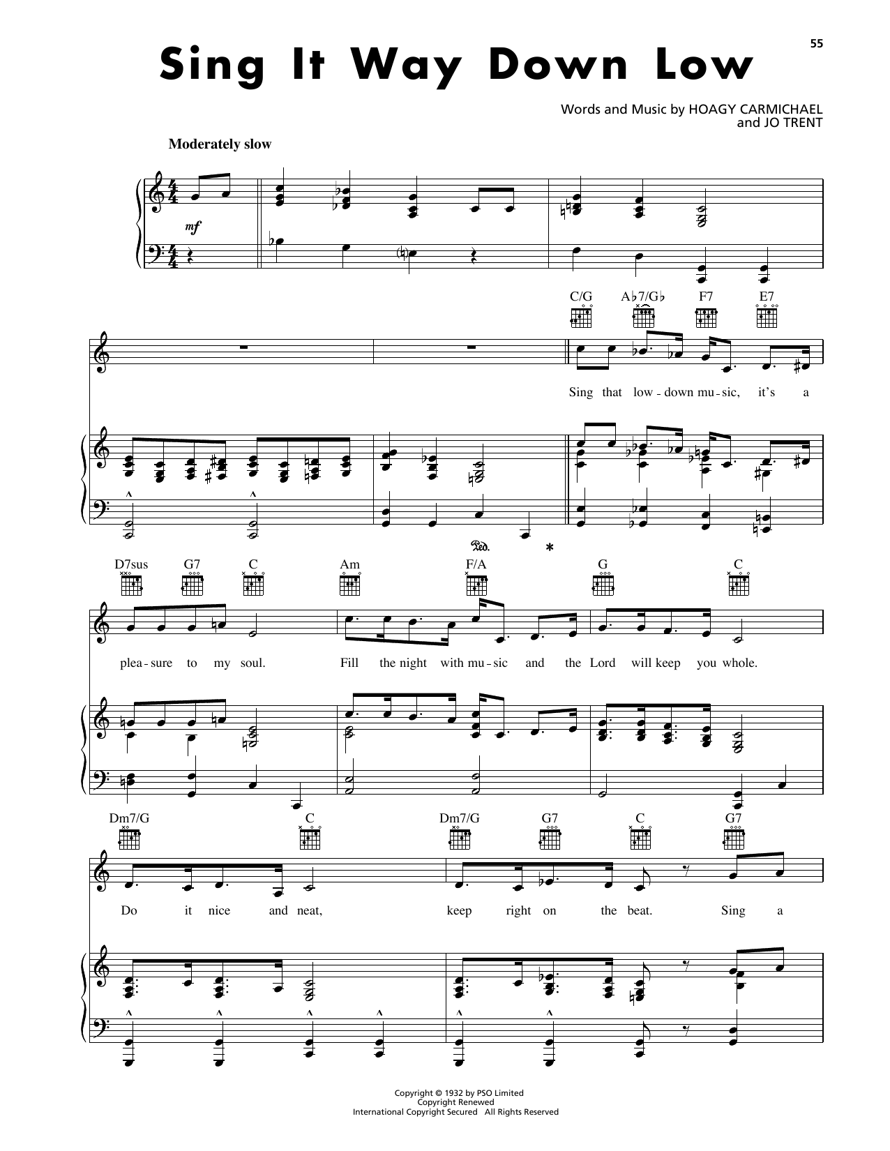 Hoagy Carmichael Sing It Way Down Low Sheet Music Notes & Chords for Piano, Vocal & Guitar Chords (Right-Hand Melody) - Download or Print PDF