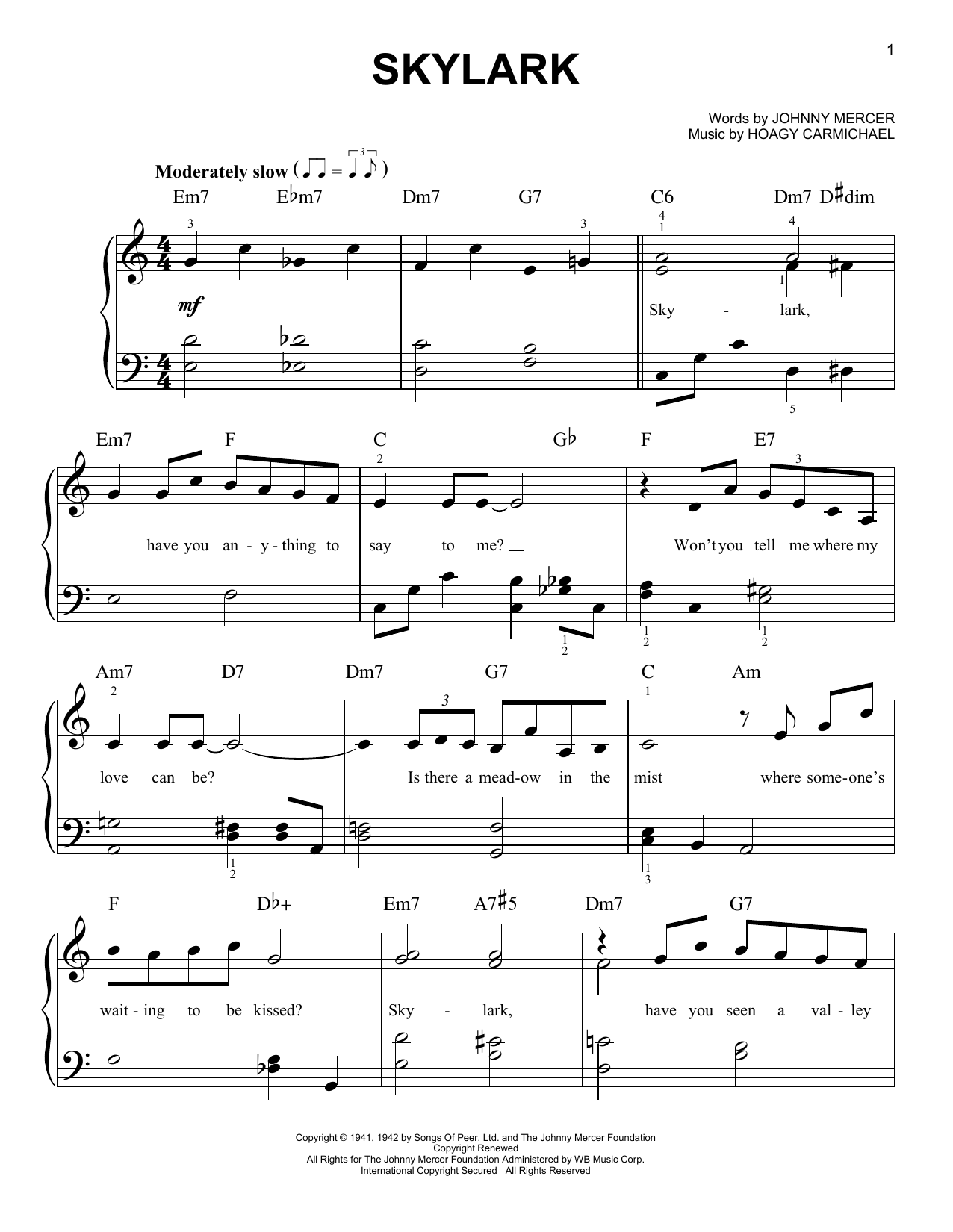 Hoagy Carmichael Skylark Sheet Music Notes & Chords for Voice - Download or Print PDF