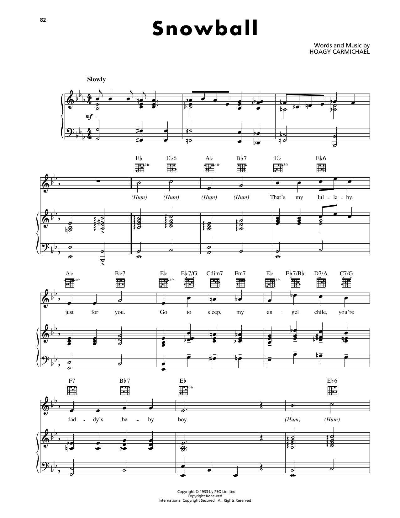 Hoagy Carmichael Snowball Sheet Music Notes & Chords for Piano, Vocal & Guitar Chords (Right-Hand Melody) - Download or Print PDF